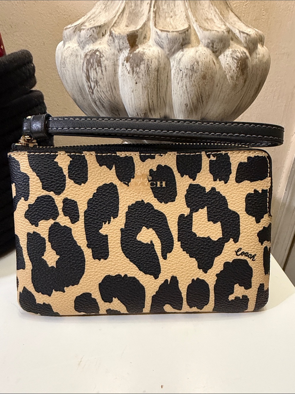 Coach Leopard Print Wristlet - Tan & Black